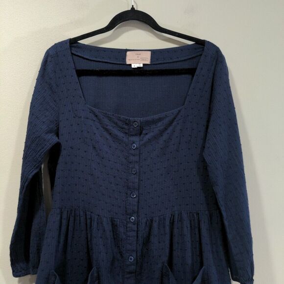 Folk by Hansel Basel Anthro Womens Square Neck LS Mini Dress Size M Navy Cottage - Picture 2 of 12